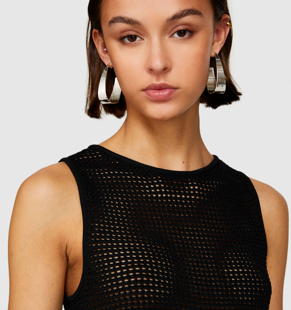 Perforated tank top with fringe - women's tops - Black | Sisley image number 5